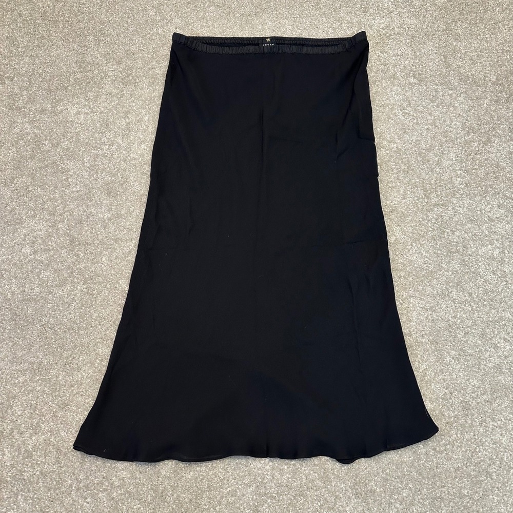Peter Cohen Black 100%‎ Silk Bias Cut Midi Skirt Elastic Waist Star Flirty Large
